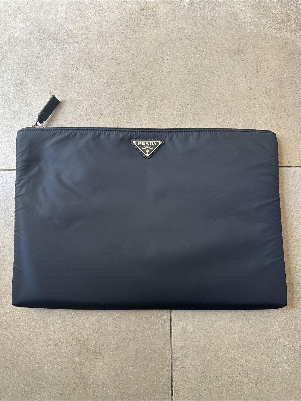 Prada Tessuto Black Nylon Clutch Bag Laptop Sleeve Silver hardware AUTH